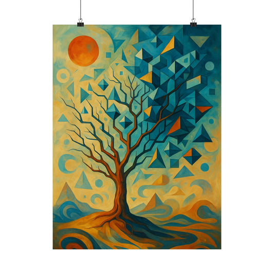 Surreal Nature Tree Poster 🌳✨ | Geometric & Abstract Art Print | Futuristic Dreamscape Wall Decor | High-Resolution Canvas for Home, Office & Creative Spaces