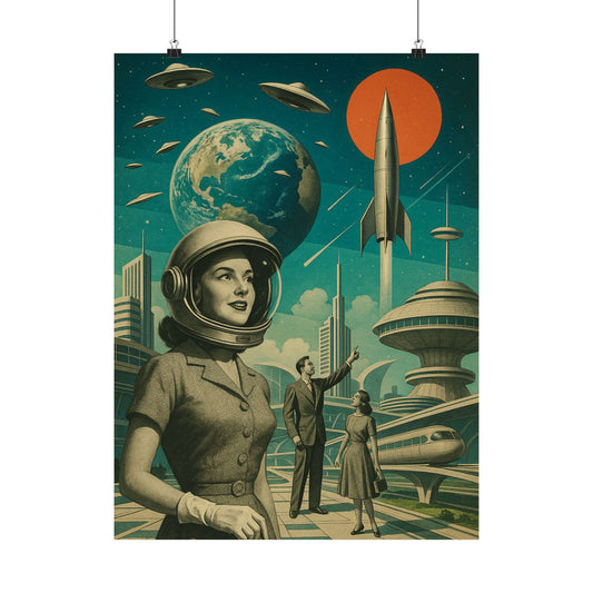 Futuristic Retro Collage Poster 🚀✨ | Vintage Meets Future | High-Resolution Wall Art Print | Retro-Futurism Aesthetic | Perfect for Living Room, Office & Creative Spaces