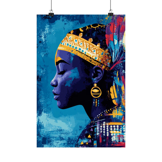 Afrofuturist Elegance Poster 👑🎨 | Bold Tribal-Inspired Wall Art of a Powerful Woman | Vibrant African Colors & Textures | High-Resolution Art Print for Home, Office & Studio