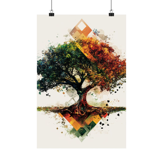 Seasons of Life Tree Poster 🌳🍂 | Abstract Colorful Tree Art Print | Symbolic Nature Wall Decor | High-Resolution Canvas for Home, Studio & Mindful Spaces