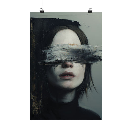 Blind Expression Poster 🖤🖌️ | Surreal Minimalist Portrait with Painted Eyes | High-Resolution Abstract Art Print | Emotional Wall Decor for Home, Studio & Gallery Spaces