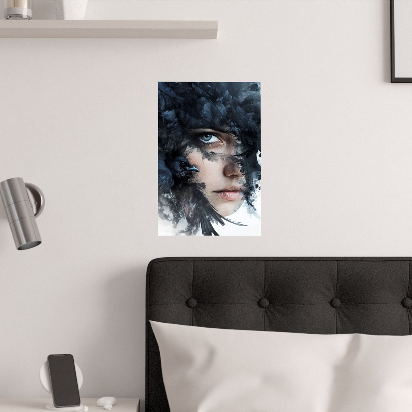 Raven Veil Poster 🖤🪶 | Surreal Woman & Crow Face Fusion Art Print | Dark Fantasy Feathered Portrait | High-Resolution Wall Art for Mystics, Dreamers & Collectors