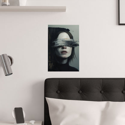 Blind Expression Poster 🖤🖌️ | Surreal Minimalist Portrait with Painted Eyes | High-Resolution Abstract Art Print | Emotional Wall Decor for Home, Studio & Gallery Spaces