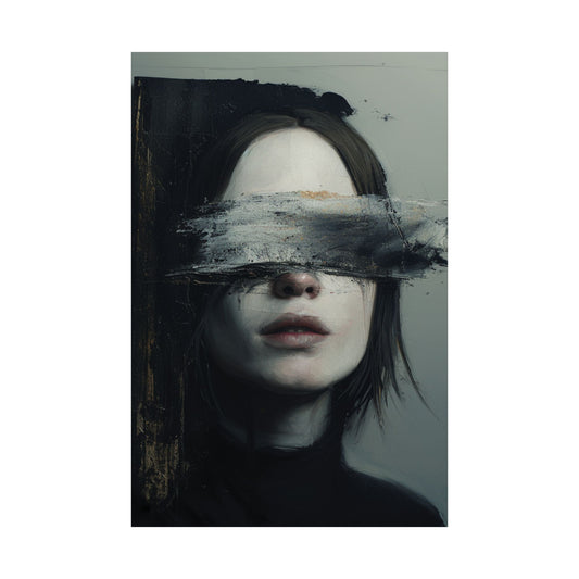 Blind Expression Poster 🖤🖌️ | Surreal Minimalist Portrait with Painted Eyes | High-Resolution Abstract Art Print | Emotional Wall Decor for Home, Studio & Gallery Spaces