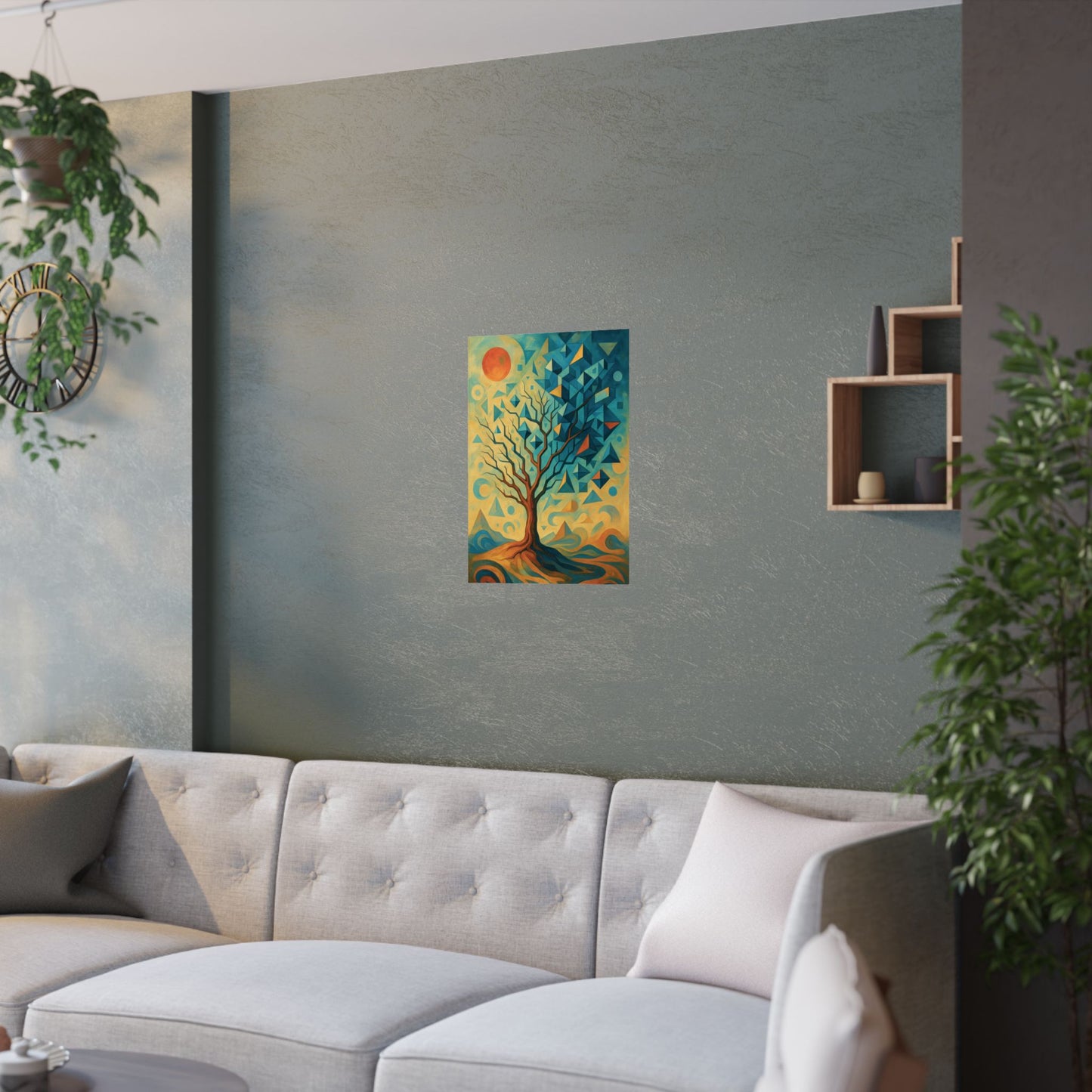 Surreal Nature Tree Poster 🌳✨ | Geometric & Abstract Art Print | Futuristic Dreamscape Wall Decor | High-Resolution Canvas for Home, Office & Creative Spaces