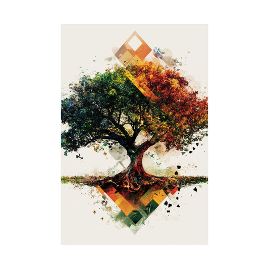 Seasons of Life Tree Poster 🌳🍂 | Abstract Colorful Tree Art Print | Symbolic Nature Wall Decor | High-Resolution Canvas for Home, Studio & Mindful Spaces