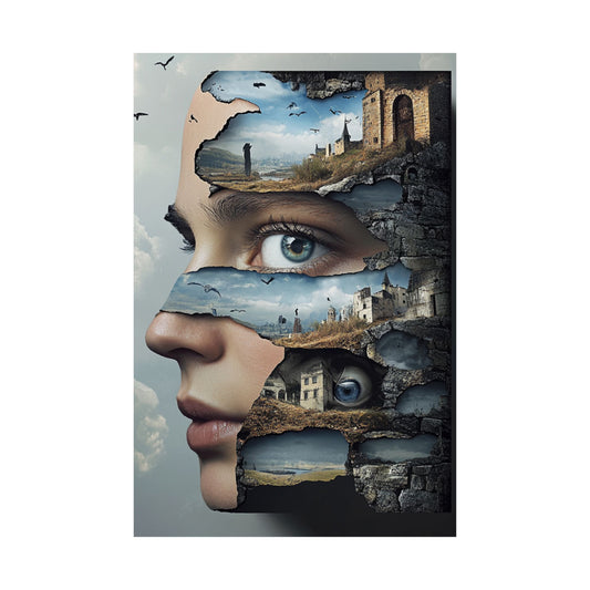 Surreal Face Landscape Poster 🌌👁️ | Dreamlike Portrait Wall Art with Hidden Worlds | High-Resolution Fantasy Print | Perfect for Home, Studio & Thoughtful Spaces